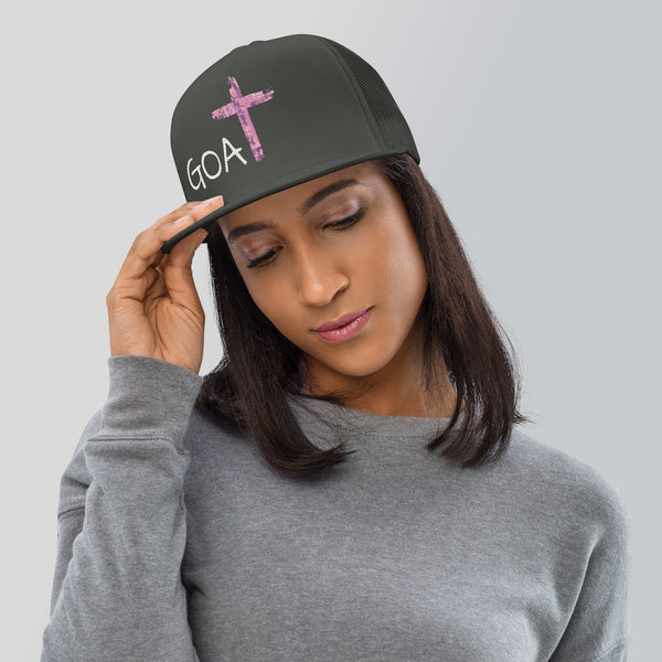 GOAT Pink Script Trucker Cap Embroidered